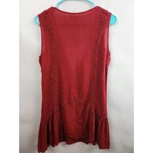 Tularosa Womens Sleeveless Tunic Top Small Red Beaded Crochet BOHO Coquette - Picture 9 of 9